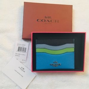 🆕 Coach Azure/Multi Colorblock Card Case, Boxed